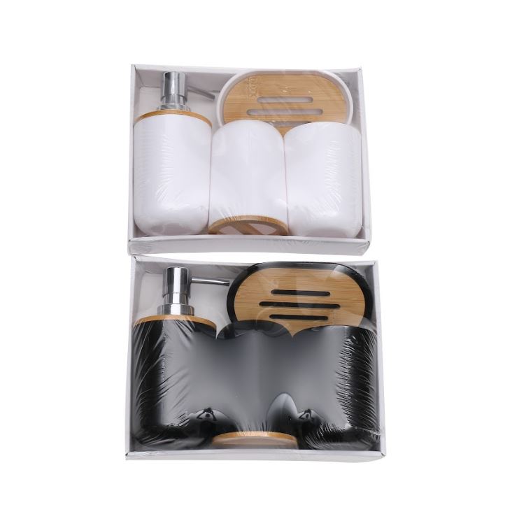 Set De Baño 4 Pcs Plástico Y Bambo 43467 395