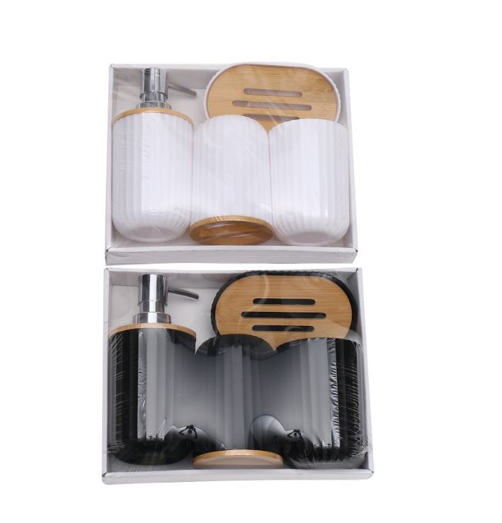 Set De Baño 4 Pcs Plástico Y Bambo 43497 395
