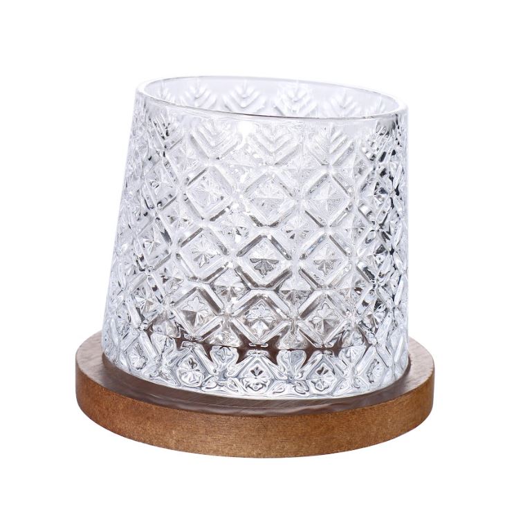 Vaso De Whisky 360° Con Base De Madera 50061