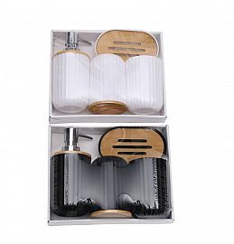 Set De Baño 4 Pcs Plástico Y Bambo 43497