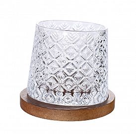 Vaso De Whisky 360° Con Base De Madera 50061 416